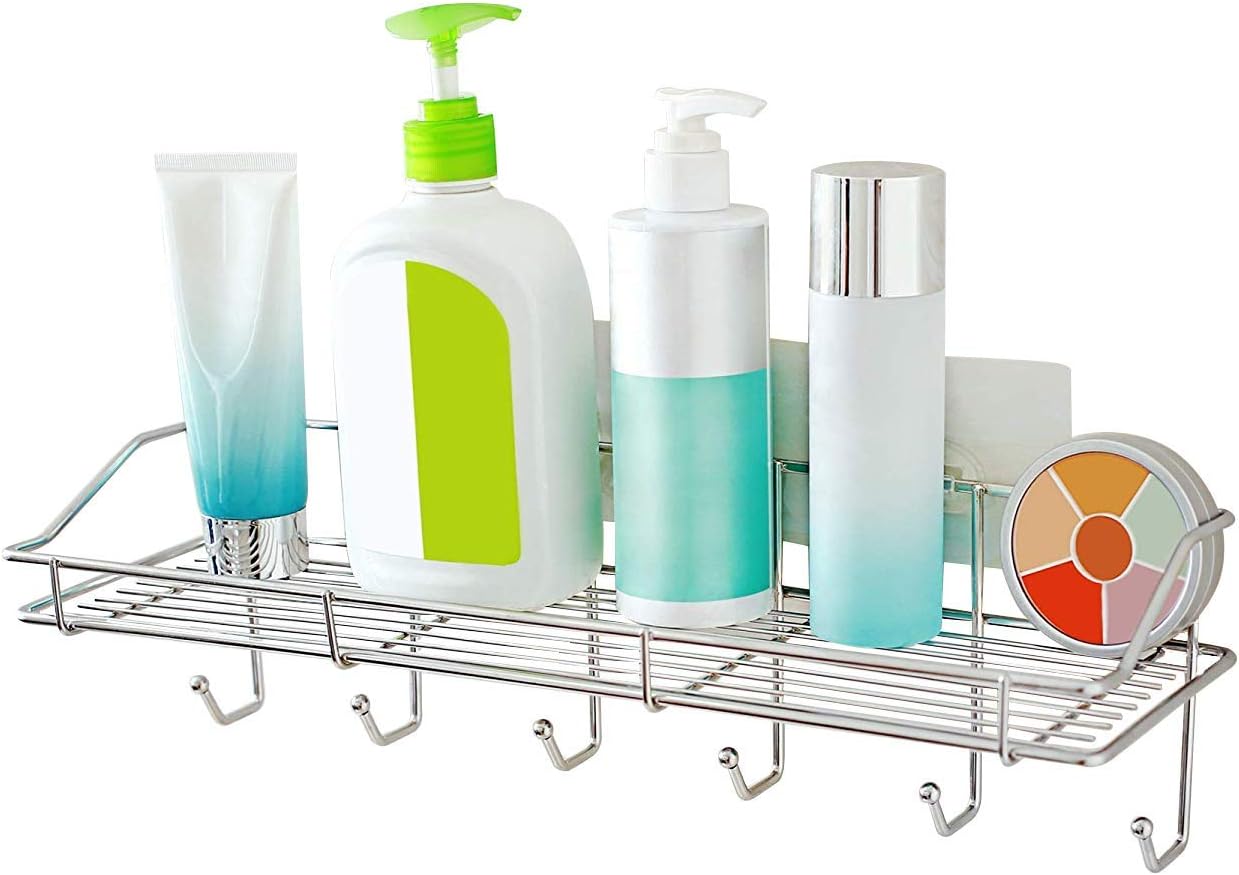 ADTALA Self Adhesive Shower Caddy Shelf,Bathroom Shelf Storage,Kitchen Organizer Basket Wall Mounted,No Drilling Stainless Steel Rustproof Waterproof