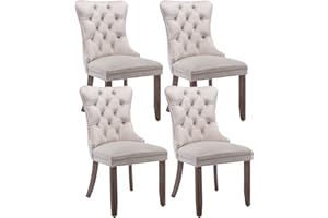 Shenyon Mid-Century Modern Beige Velvet Dining Chairs Set of 4, Upholstered Wingback Dining Room Chairs with Tufted Back and 