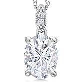 Gem Stone King 10K White Gold Build Your Own Personalized 9X7MM Oval Birthstone and White Diamond Pendant Necklace For Women with 18 Inch Chain
