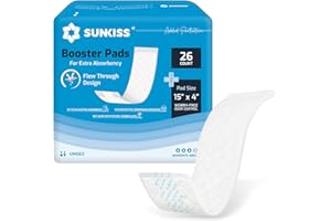 SUNKISS Trustplus Booster Pads 15" x 4", Extra Absorbency for Adult Incontinence Diapers/Underwears, Odor Control, 26 Count