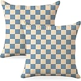 Blue Checkered Pillow Covers - 18x18 Pack of 2, Classic Plaid Chessboard Design Throw Pillow Covers for Living Room, Bedroom, Home Sofa, Couch Decor