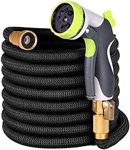 Garden Hose - Water Hose Nozzle - Best 50ft Expandable Garden Hose and Spray Nozzle Set - 8 Spray Patterns - Standard 3/4 Inches Brass Fittings - Ideal for Watering Garden Lawn, Washing Cars and Pets