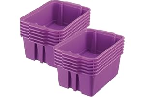 Really Good Stuff Stacking Bins, 14" x 10" x 5 ?" - 12 Pack, Purple | Stackable Storage Plastic Bins for Classroom Organization, Home Storage, Office & Hospital Supplies