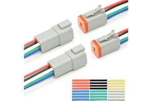ALFOCI 2 Set 6 Pin DT Deustch Waterproof Automotive Electrical Butt Connector with 16AWG -40℃-105℃ 600V Wires and Heat Shrink Tubes Connectors Kit for Car Truck Boat (E 6Pin Wiring 2Pair)