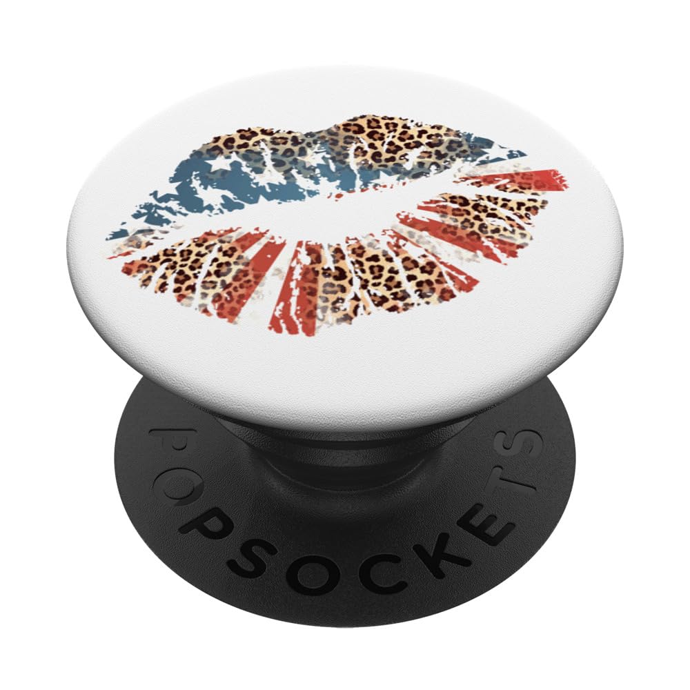 Kissing Lips Smooch Pucker Patriotic July 4th Leopard Flag PopSockets Swappable PopGrip