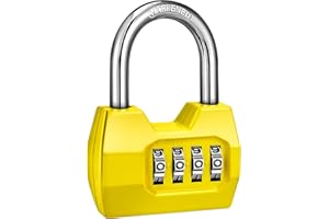 1 Pack disecu 4-Digit Combination Locker Lock, Wide Shackle Waterproof Outdoor Padlock for School Gym Locker, Sports Locker, Fence, Gate, Shed, Storage Unit (Yellow)