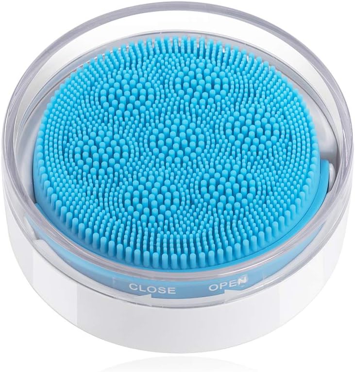 Smart Electric Silicone Facial Cleansing Brush with Travel Case, Sonic Face Scrubber Exfoliator for Normal and Sensitive Skin, USB Rechargeable Waterproof（Blue）