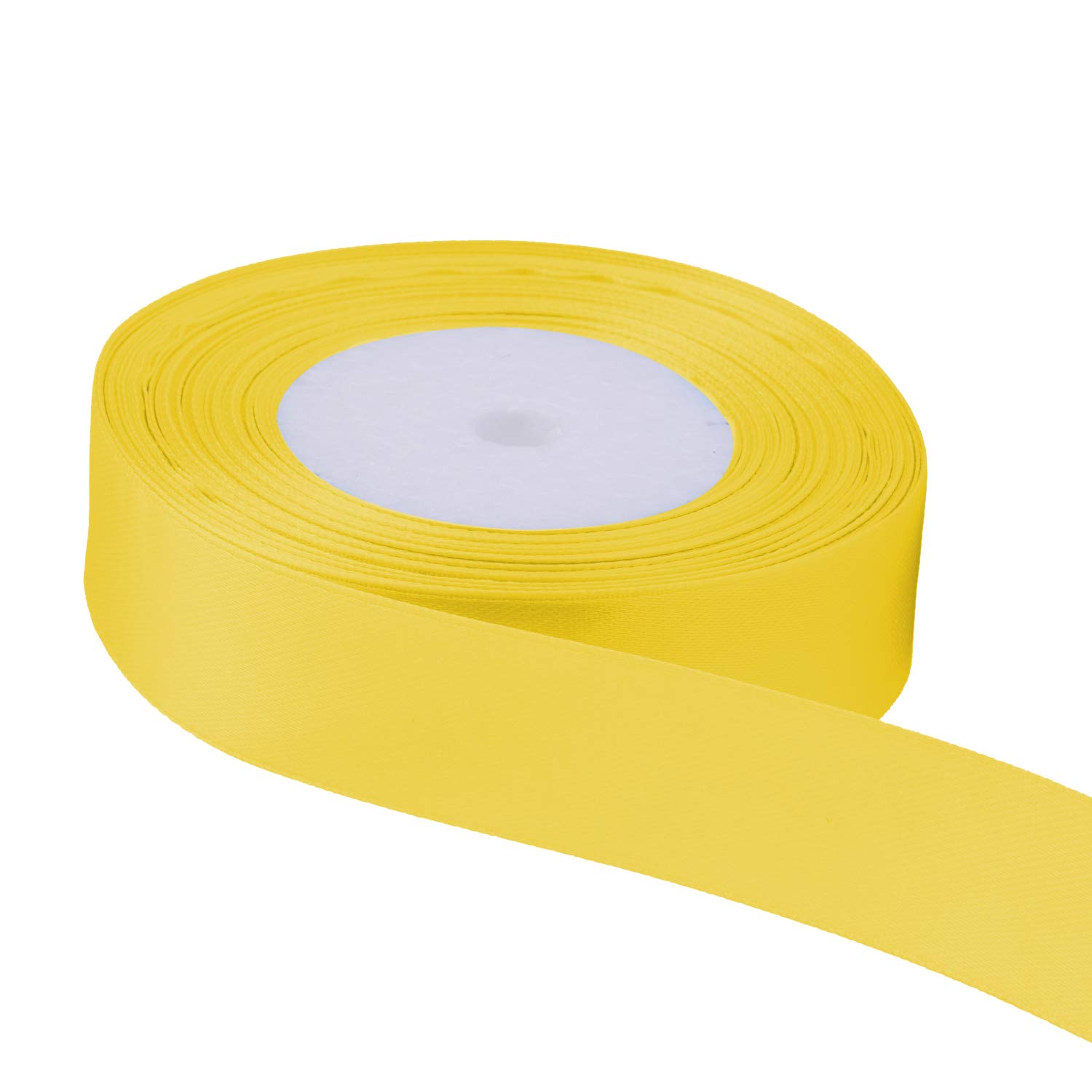 Trimming Shop Yellow Ribbon Roll - 25mm x 25 Metres - Double Sided Satin Brightly Coloured - 100% Polyester - for Gift Wrapping, Decorating, Arts and Craft - Machine Washable