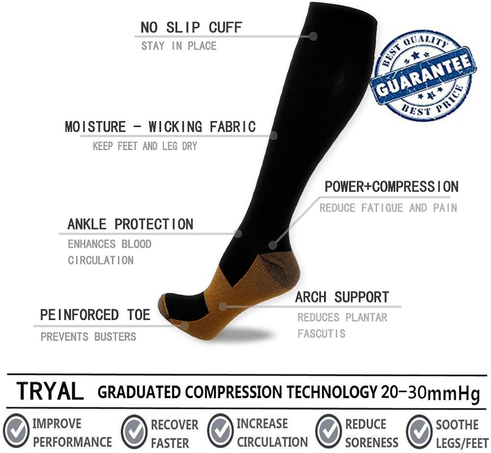 Copper Compression Socks Women & Men 20-30mmgh - Best for Medical, Circulation,Running,Sports,Flight Travel, Pregnancy: Clothing