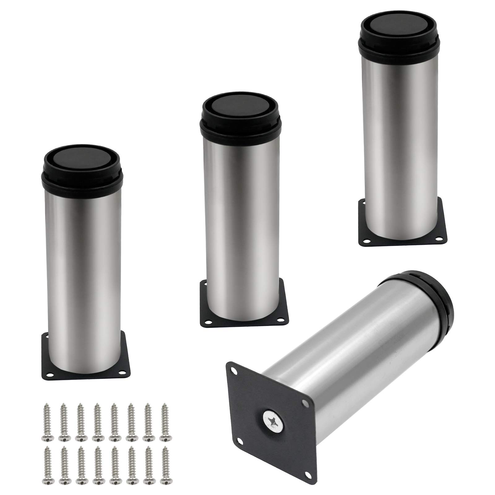 Kyuionty 4 Pack Adjustable Furniture Legs Round 2" Dia Thickened Stainless Steel Sofa Shelves Table Kitchen Adjustable Feet 6" Height