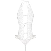 Fem&Fata Women One Piece Lingerie Mini Lace Teddy Babydoll Deep V Lace Bodysuit S-XXL