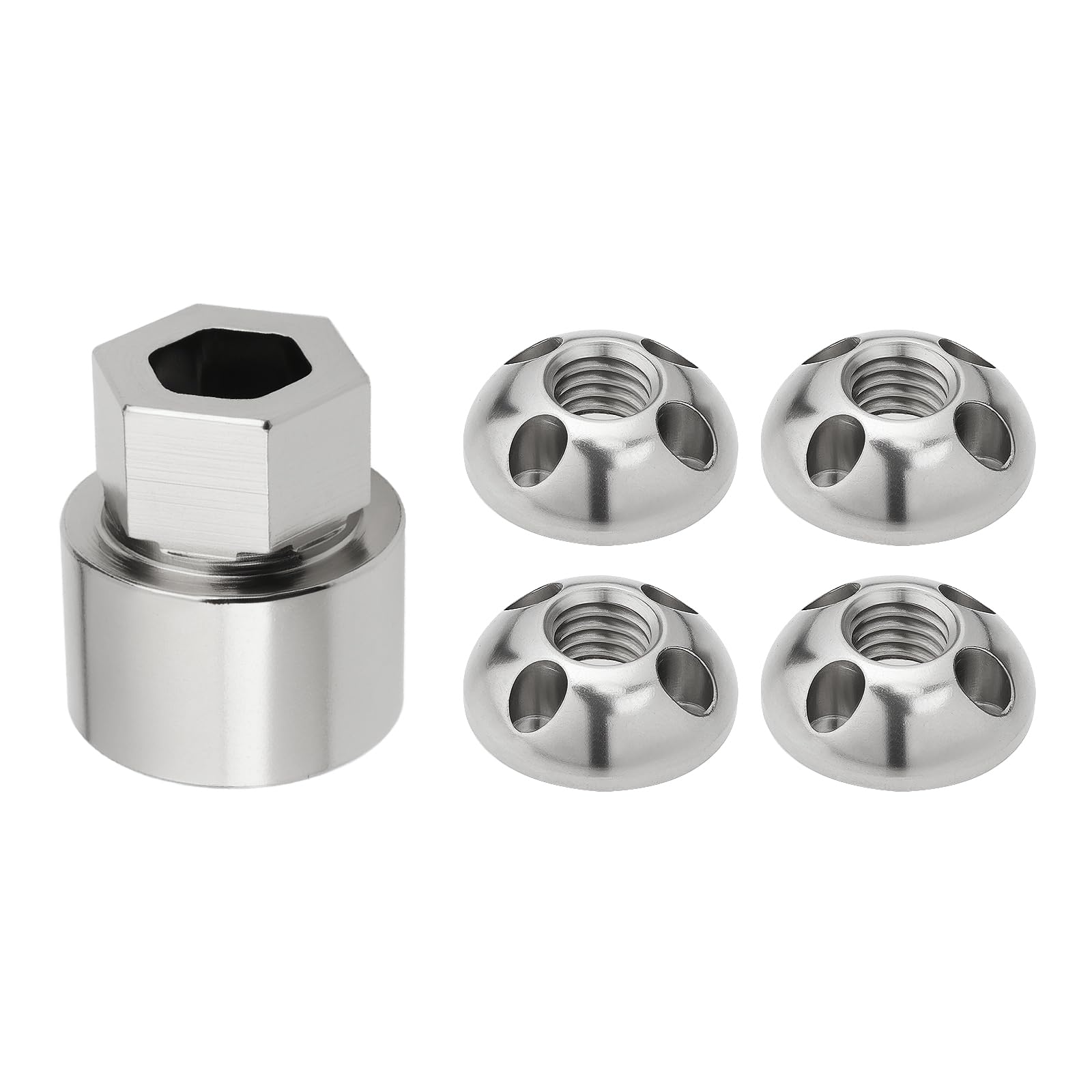Be In Your Mind 1 Set of M8 4-Hole Anti-Theft Security Nut Set Stainless Steel Anti-Theft Device for Rooftop Tent Bike Rack Solar System (4 Nuts 1 Lock) Silver