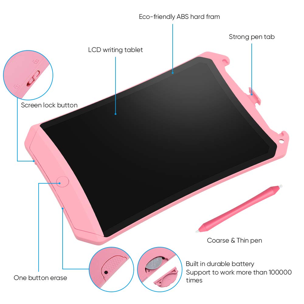 LCD Writing Tablet, 8.5 Inch Electronic Drawing Writing Board for Kids & Adults, Handwriting Paper Doodle Pad for School Office Fridge or Family Memo Electronic Graphic Drawing Tablet (Pink)