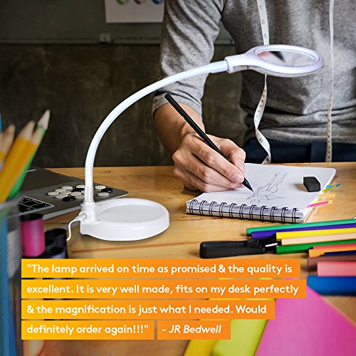 Brightech - LightView Flex 2 in 1 Version - SuperBright LED Magnifier Lamp with Clamp - Daylight Bright LED's - Energy-Saver with 1.75X Magnification (White)
