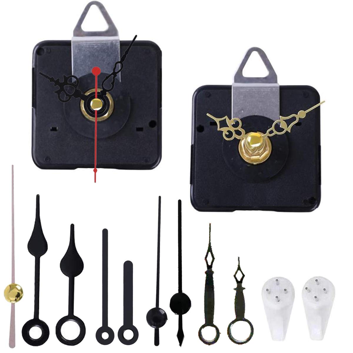 Photo 1 of 2 Pack Non Ticking Wall Miniature Clock Movements Mechanism with 5 Pairs of Short Hands Quartz Motor Kit Battery Operated DIY Repair Parts Replacement, 5/32 in Max Dial Thick, 1/2 in Shaft Length