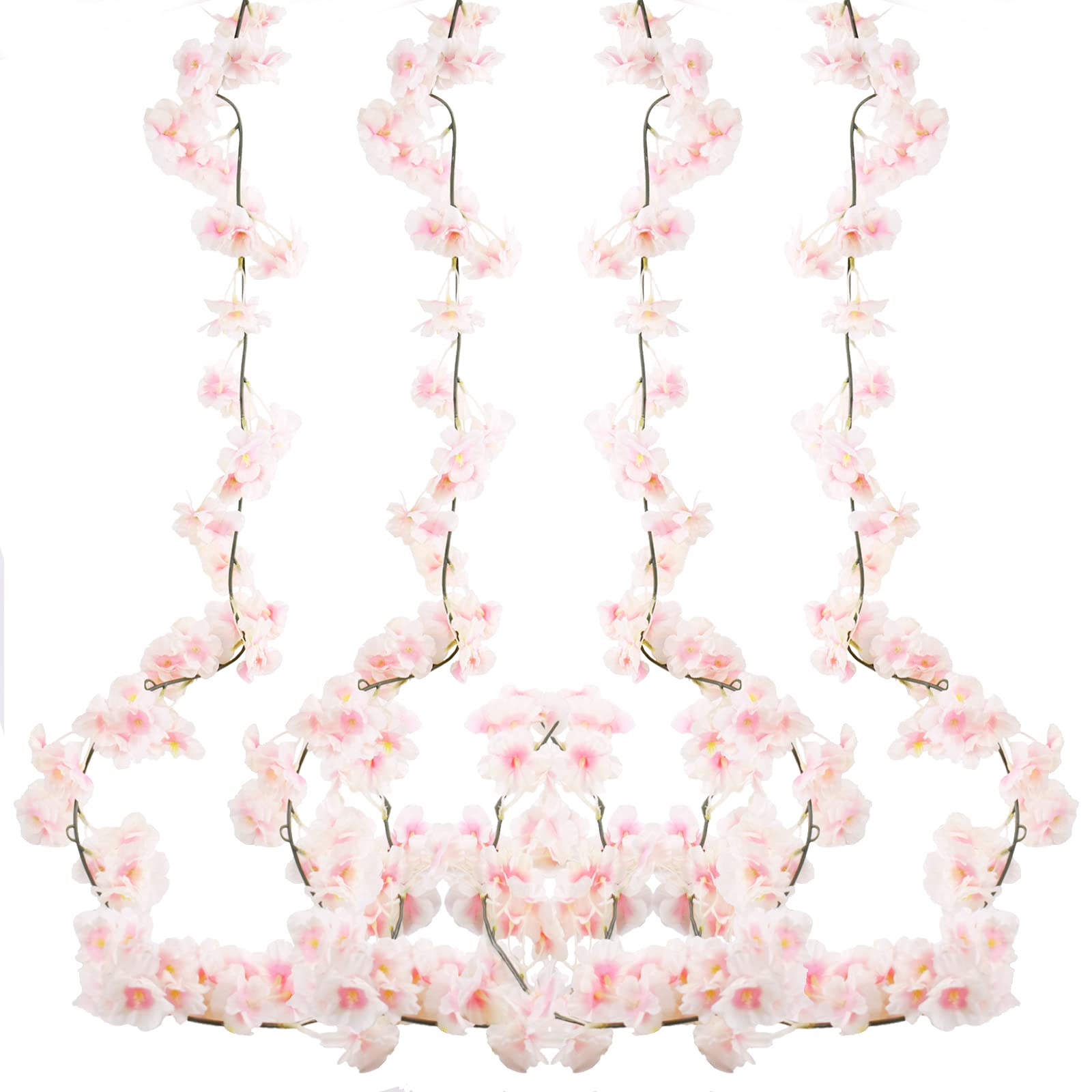 4 Pack 5.9FT Artificial Cherry Blossom Flowers Artificial Silk Cherry Blossom Hanging Vine Garland Fake Flowers Garlands Faux flowers for Home Garden Wedding Indoor Outside Party Wall Room Decoration