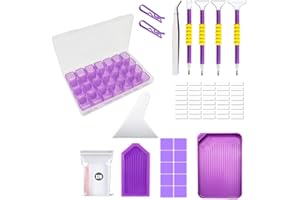 KTCLCATF 46PCS DIY Diamond Painting Tools and Accessories Kits Multiple Sizes Painting Pens for Adults to Make Diamond Art Craft Tweezers Glue Diamond Correction 28 Girds Storage Box