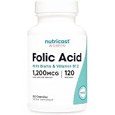 Nutricost Folic Acid for Women (Vitamin B9) 1200 mcg, 120 Capsules | With B12 and Biotin, Veggie Caps, Gluten-Free, GMO-Free