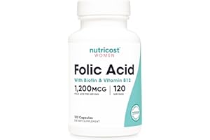 Nutricost Folic Acid for Women (Vitamin B9) 1200 mcg, 120 Capsules, with B12 and Biotin, Veggie Caps, Non-GMO & Gluten Free