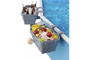 SOSFKIM Poolside Storage Basket for above Ground Pools, above Ground Pool Accessories, Swimming Pool Storage Basket with Pool Cup Holder Fits for Most Frame Swimming Pools-Grey 2PCS (Grey)