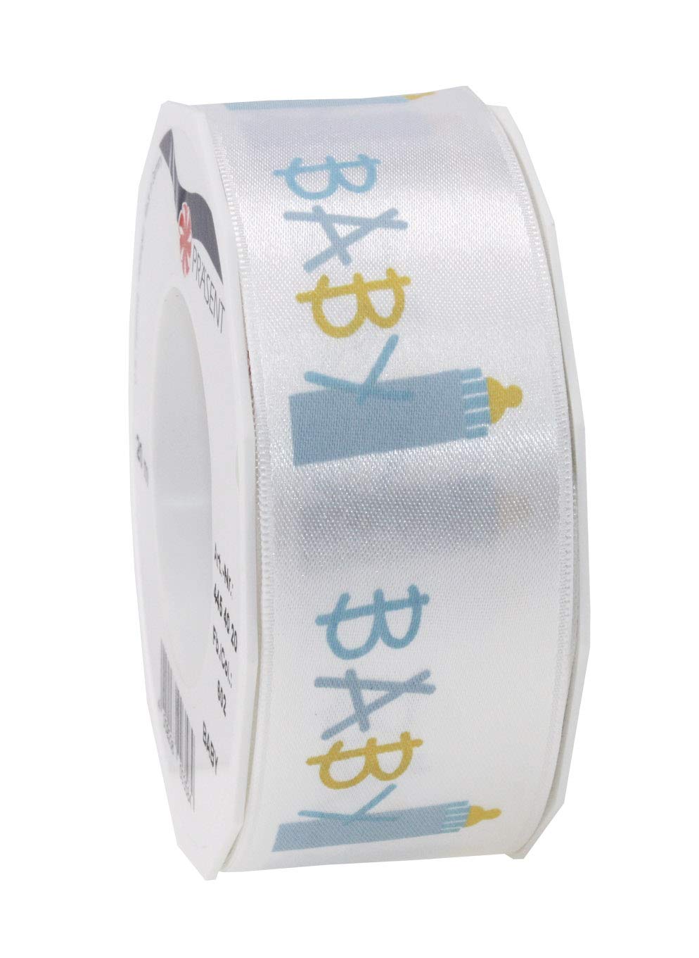 Präsent - Baby Printed Satin Ribbon Blue 40 mm Width, 20 m Length