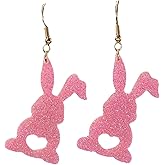 Happy Easter Bunny Rabbit Eggs Bling Shiny Drop Stud Dangle Earrings for Women Jewelry Acrylic Animal Sparkling Earrings for Party Decoration Colorful Lightweight Holiday