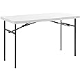 Living and More 4ft Straight Folding Utility Table, White, Indoor & Outdoor, Portable Desk, Camping, Tailgating, & Crafting Table