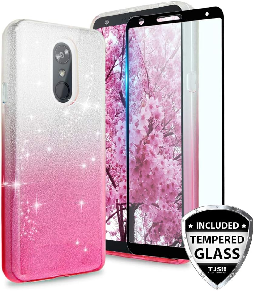Best lg stylo 4 phone case with tempered glass pink