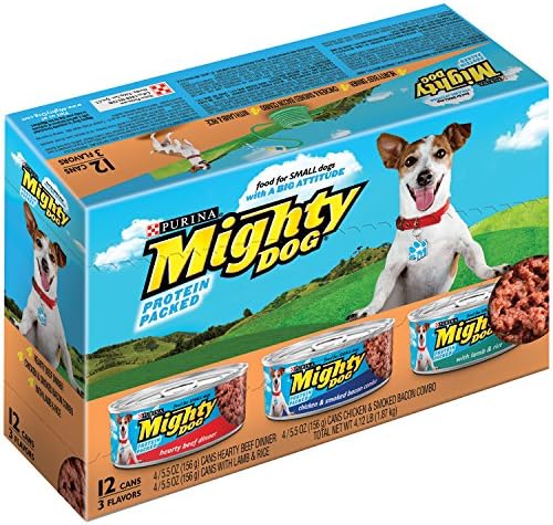 Purina Mighty Dog Hearty Beef Dinner/Chicken and Smoked Bacon Combo/Lamb and Rice Dog Food Variety Pack 12-5.5 oz. Cans