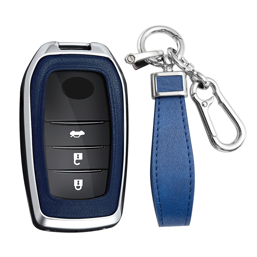 KUNIO Car Key Fob Cover fit for Toyota Yaris Cross Hybrid Rav4 Aygo CHR Prius Land Cruiser 200 Crown key fob cover Metal Key Cover Key Holder key cover case Key Chain A Silver Blue