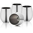 WOTOR Stemless Stainless Steel Wine Glasses Set of 4, 18oz Unbreakable Metal Wine Glass, Fancy, Unique Wine Goblets for Outdoor, Travel, Camping and Pool, Ideal Gift for Wine Lovers (Silver)