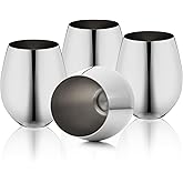 WOTOR Stemless Stainless Steel Wine Glasses Set of 4, 18oz Unbreakable Metal Wine Glass, Fancy, Unique Wine Goblets for Outdoor, Travel, Camping and Pool, Ideal Gift for Wine Lovers (Silver)