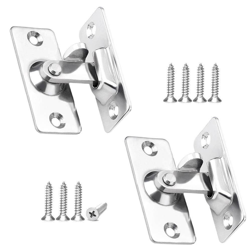 Saipor 2pcs 90 Degree Right Angle Door Lock Buckle Sliding Door Latch 304 Stainless Steel Safety Door Lock Bolt Sliding Door Lackock Latch Hasp for Wooden Door, Window, Closet, Barn (Silver)