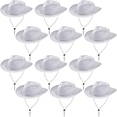 Hicarer 12 Pieces Disposable Plastic Cowboy Hat Set for Party Felt Wide Brimmed Western Cowgirl Hat for Men Women