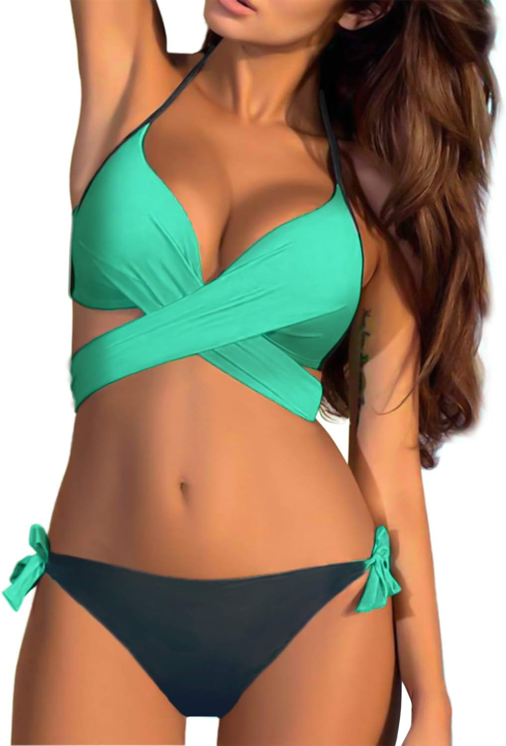 Women's Bikini Set Two Piece Swimsuit with Push Up Crossover Bikini Top and Triangel Bikini Bottoms Sexy Halter Swimwear Bikini Sets