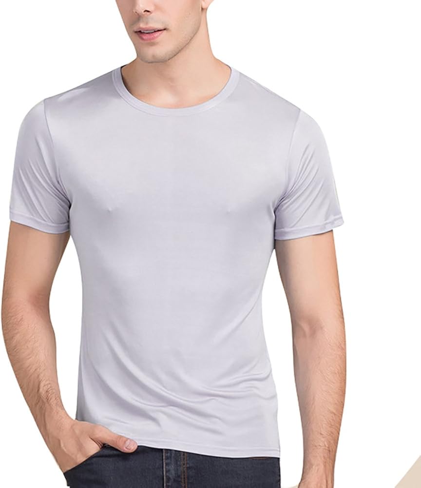 LingDooo Men's Silk Shirt Soft Breathable Sport TShirt