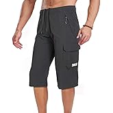 Men's Outdoor Hiking Shorts Quick Dry Stretchy 3/4 Capri Pants Cargo Shorts Male