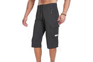 CAWEADW Men's Outdoor Hiking Shorts Quick Dry Stretchy 3/4 Capri Pants Cargo Shorts Male