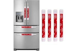 Ivenf Christmas Decorations Refrigerator Door Handle Cover, Set of 4 Embroidered Snowflake Fleece and Faux Fur Handle Cover, Traditional Xmas Gifts for Home Kitchen