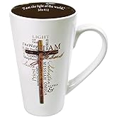 Christian Art Gifts White Stoneware Coffee Mug with Handle – 16 oz. Microwave & Dishwasher-safe Inspirational Scripture Coffee & Tea Mug for Men & Women with Bible Verse: Light of The World –John 8:12