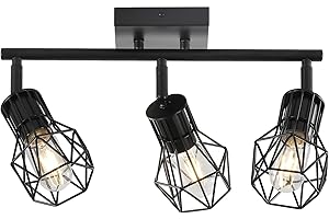 BANGANMA 3 Light Track Lighting Fixtures Ceiling，Black Flush Mount Ceiling Light with E26 Lamp Head, Industrial Black Kitchen