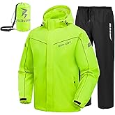 Rain Suit for Men, Packable Waterproof Rain Jacket & Pants, Reflective Raincoat Rain Gear for Outdoor Golf Fishing