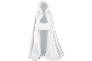 BEAUTELICATE Wedding Cape Hooded Cloak for Bride Winter Reversible with Fur Trim Free Hand Muff