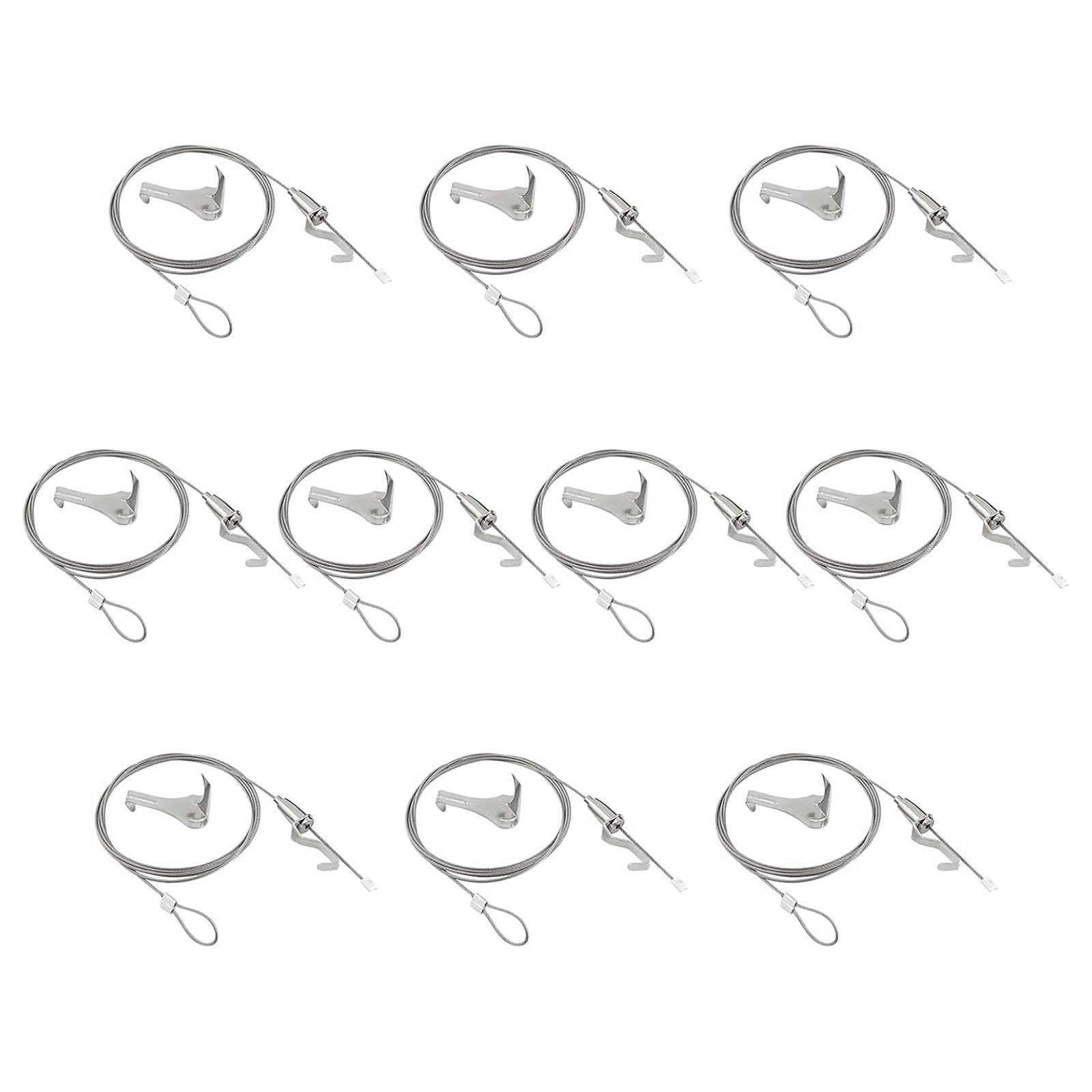 UFURMATE Picture Hanging Kit with Hooks, 10Pcs Adjustable Stainless Steel Hanger Wire Rope Kit Professional Art Picture Display Kit for Wall Picture, Exhibition, Art Gallery (1M, S Hook)