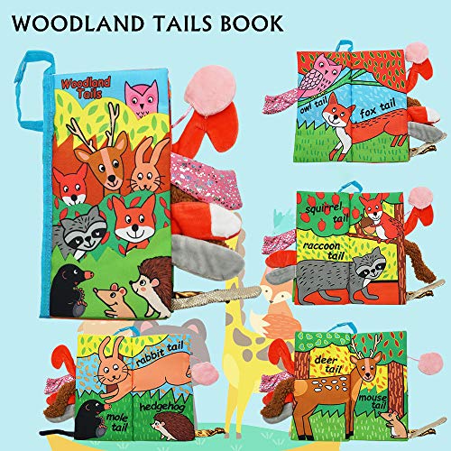 Here-Fashion-Pack-of-3-Soft-Animal-Tails-Cloth-Books-for-Babies-Colorful-Animals-Stereoscopic-Tails-Cloth-Books-for-Babys-Early-Learning-Education-Book-Woodland-Rain-Forest-Garden-Tail