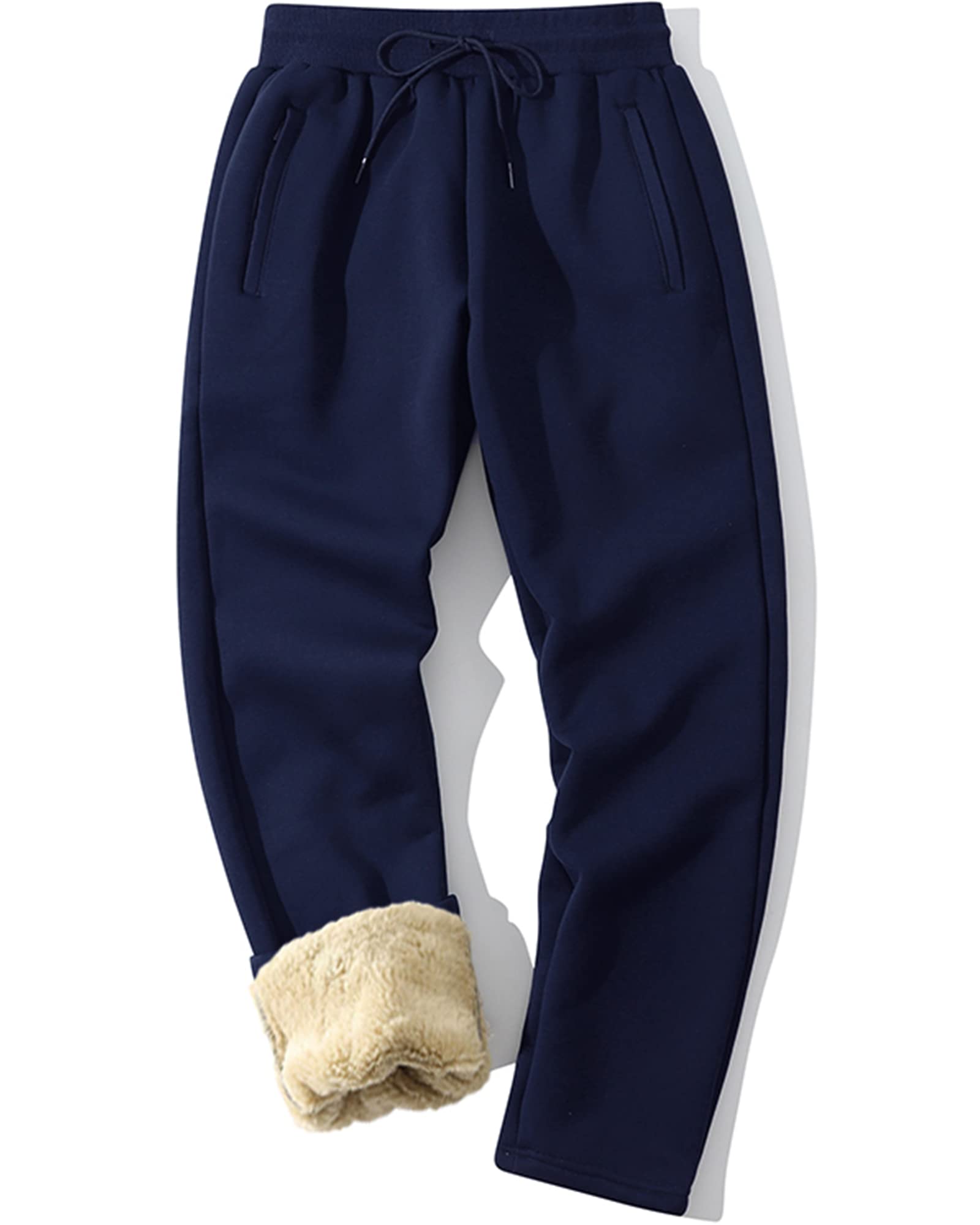 MACHLAB Men's Thermal Fleece Jogger Pants Sherpa Lined Sweatpants Winter Warm Thick Track Pants Navy#2808 2XL Image