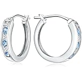 14K Gold Plated/925 Sterling Silver 18mm Birthstone Hoop Earrings for Women Hypoallergenic Lightweight Colorful Hoops (with Gift Box)