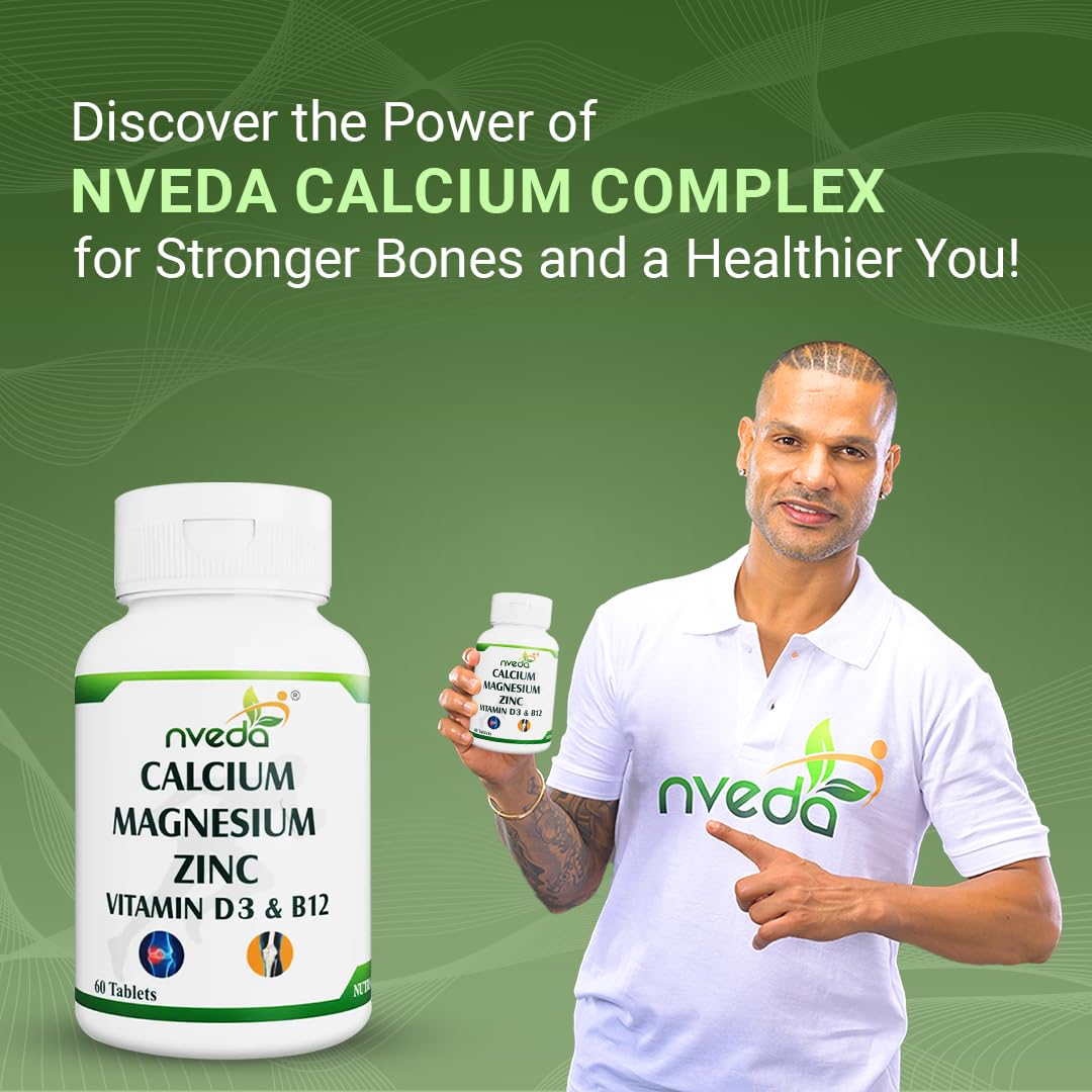 Nveda Calcium Supplement 1,000 mg with Vitamin D, Magnesium, Zinc & Vitamin B 12 for Men & Women/for Immunity, Bone & Joint Support -Pack of 2 120 Tablets