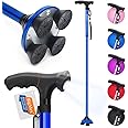 BigAlex Folding Walking Cane with LED Light,Pivoting Quad Base,Adjustable Walking Stick with Carrying Bag for Man/Woman (Alloy Base)