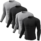 CL convallaria 4 Pack Compression Shirts Men Long Short Sleeve Cooling Dry Rash Guard Athletic Workout T Shirt for Sports
